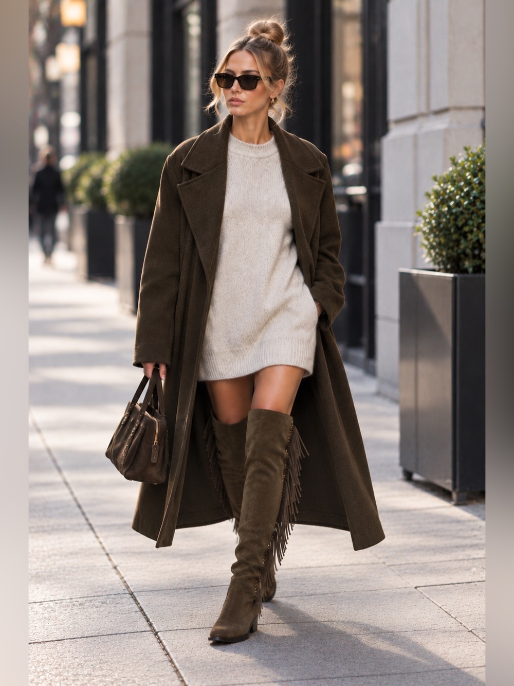Stuart Weitzman Olive Suede Over-the-Knee Fringe Boots - 7